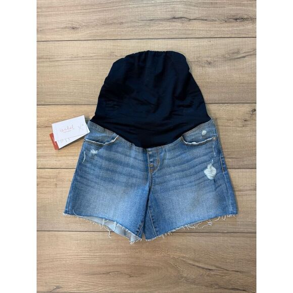 NWT INGRID ISABEL MATERNITY WOMENS JEANS CUT OFF MIDI SHORTS SIZE 2 Stretchy - Picture 1 of 3